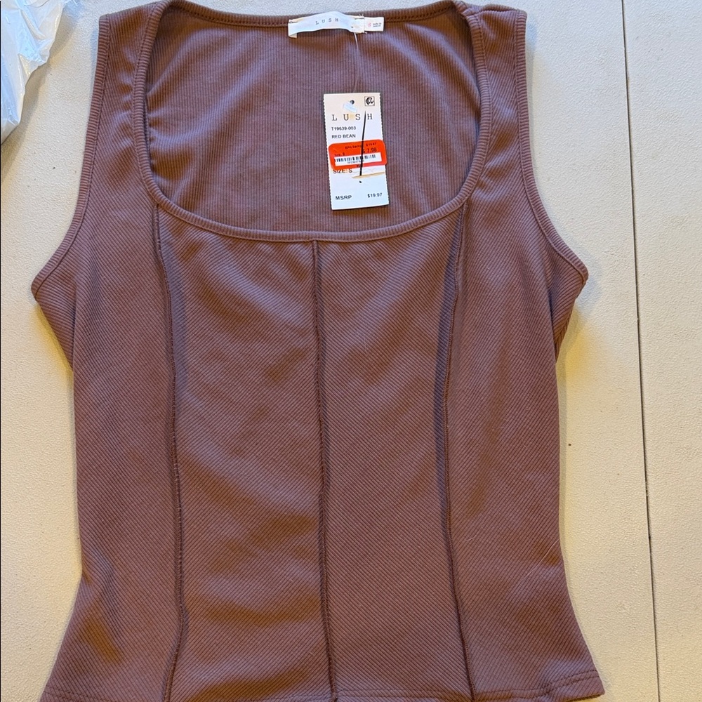 Lush Red Bean Ribbed Square Neck Tank
